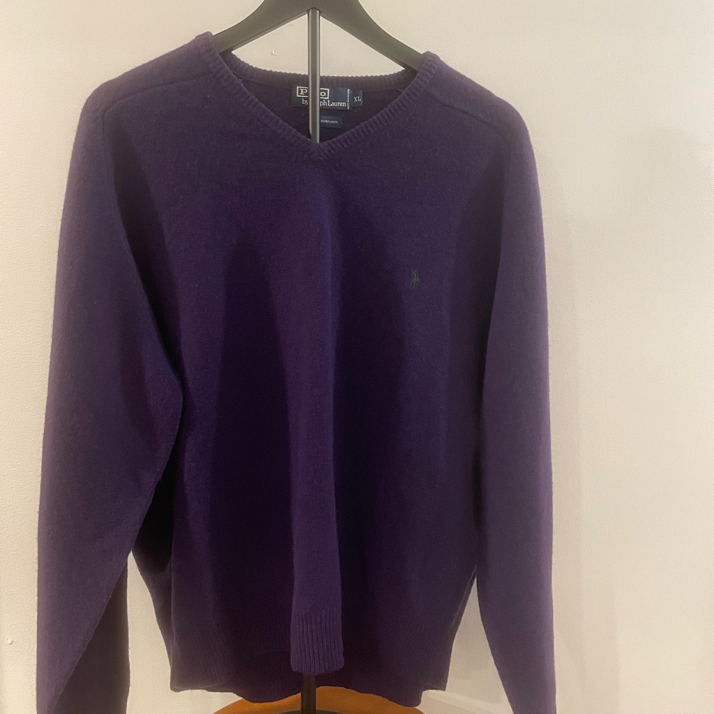 Ralph Lauren Men's V-Neck Sweater In Deep Purple. Lambswool